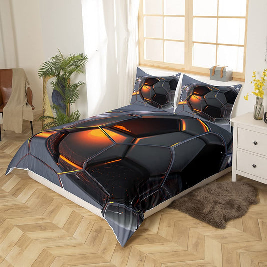 Loussiesd kids' bedding set soccer print duvet cover set black grey 2pc 135x200cm microfiber bedding for boys teens soccer sports theme with 1 pillowcase zipper