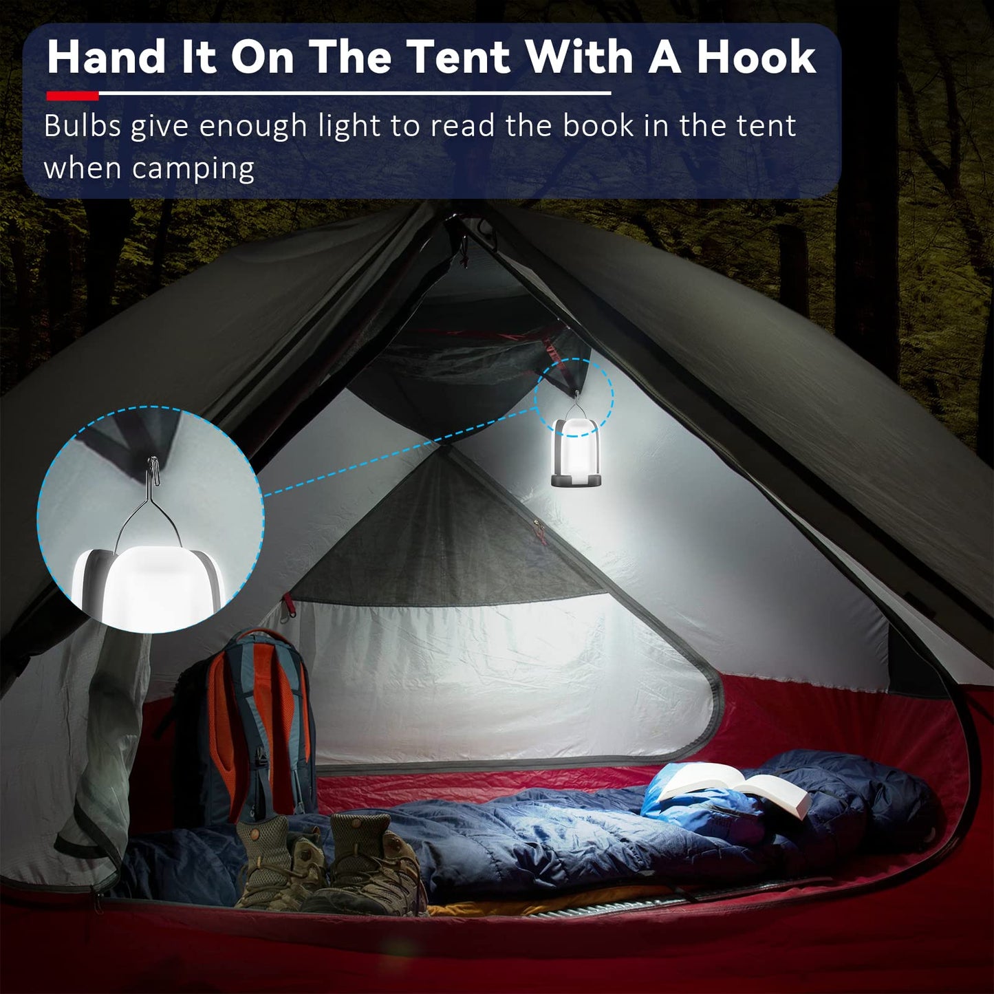 Portable camping lamp - camping equipment, LED camping lantern mini foldable, outdoor lamp for the garden, tent lamp camping light for camping, hiking, caravan, emergency light for blackout emergency