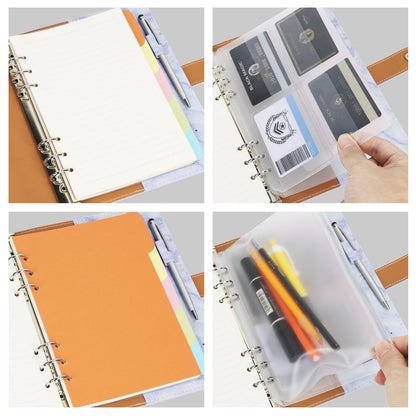 Skycase A5 refillable ring binder, 6-hole loose leaf binder, PU leather notebook folder portfolio with filler paper, binder pockets & paper sheets (Blue)