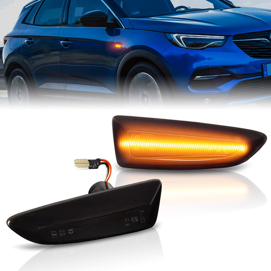 OZ-LAMPE LED indicators for Opel Astra K Astra J Zafira C Insignia B Grandland X, LED side indicators 2 pieces black, LED indicator light with Canbus.