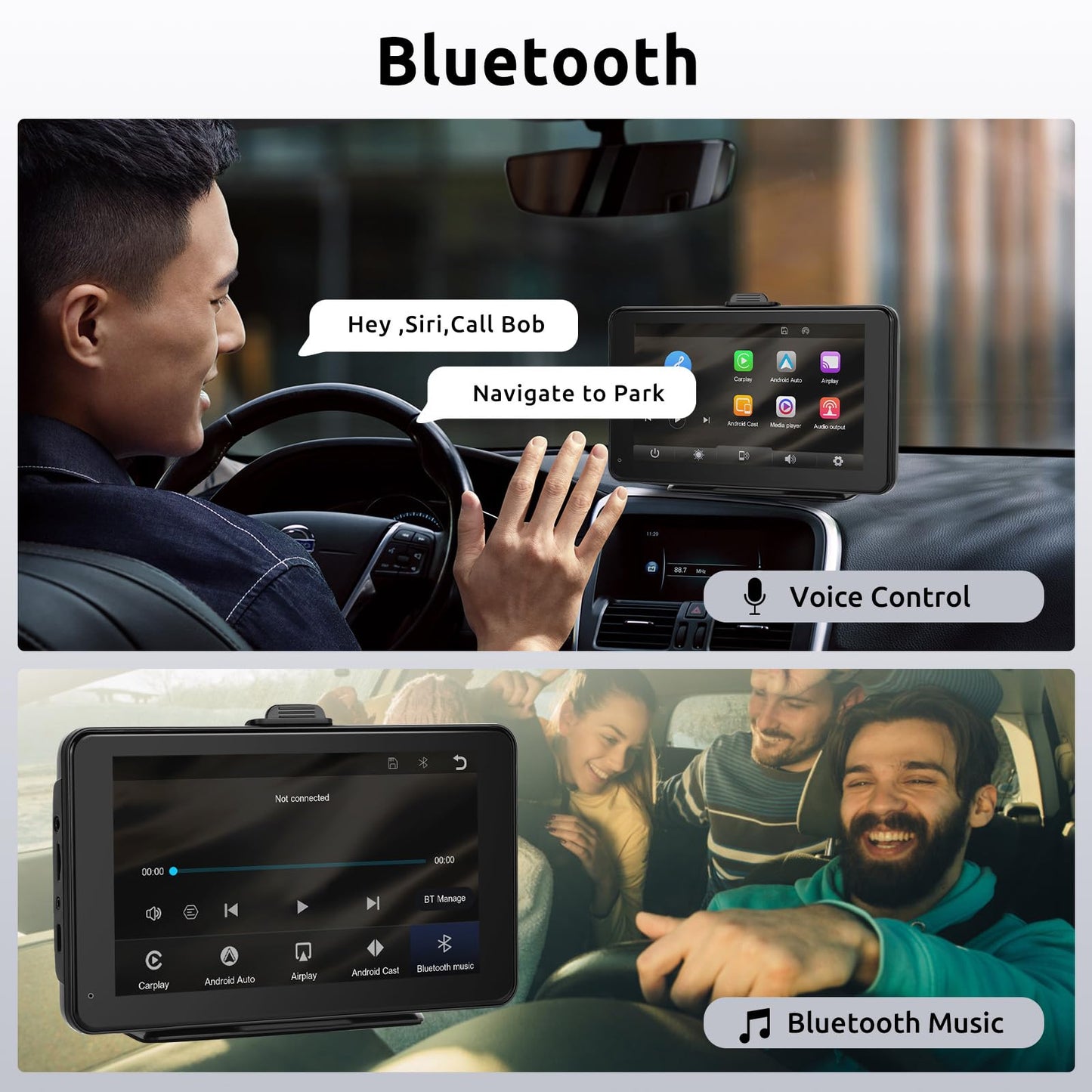 Wireless CarPlay Android Auto Mirror Link, 7-inch Touchscreen Monitor CarPlay screen Digital Media Receiver Car Radio Receiver Wireless Car Stereo with Bluetooth Car Multimedia Player 9V-32V
