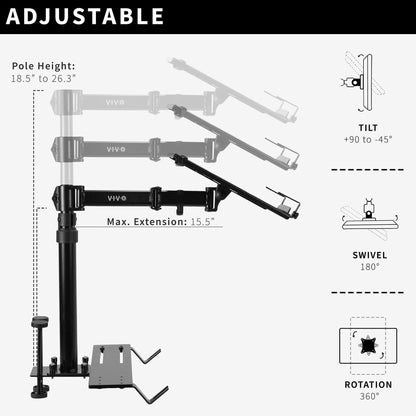 VIVO Single Laptop Car Mount, fully adjustable extension, notebook stand for trucks, vans, and SUVs, joint and height adjustment, Black, MOUNT-CAR01
