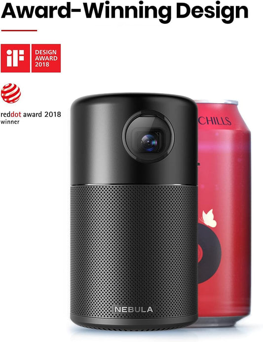 Anker Nebula Capsule Mini Portable Video Projector, Mini Smart Wi-Fi Video Projector, 100 lumens Output, 360° Speaker, 4-hour Video Playback Battery Life, Home Entertainment.