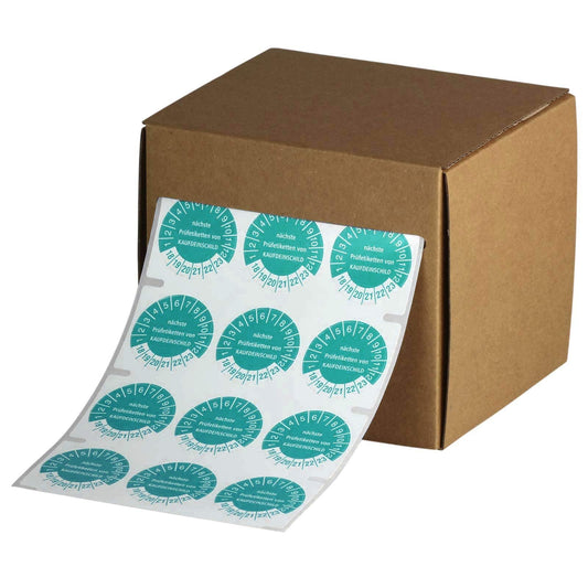 500 pieces of battery changed inspection stickers 30 mm test labels 2023-2028 on a roll with dispenser box highly adhesive