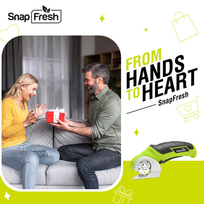 SnapFresh Cardboard Cutter Electric Scissors 4V Cordless Rotary Cutter Universal Cutter Rotation Cutter - 2 Self-sharpening Blades - for Paper, Cardboard, Carpet, Leather, Felt, Plastic
