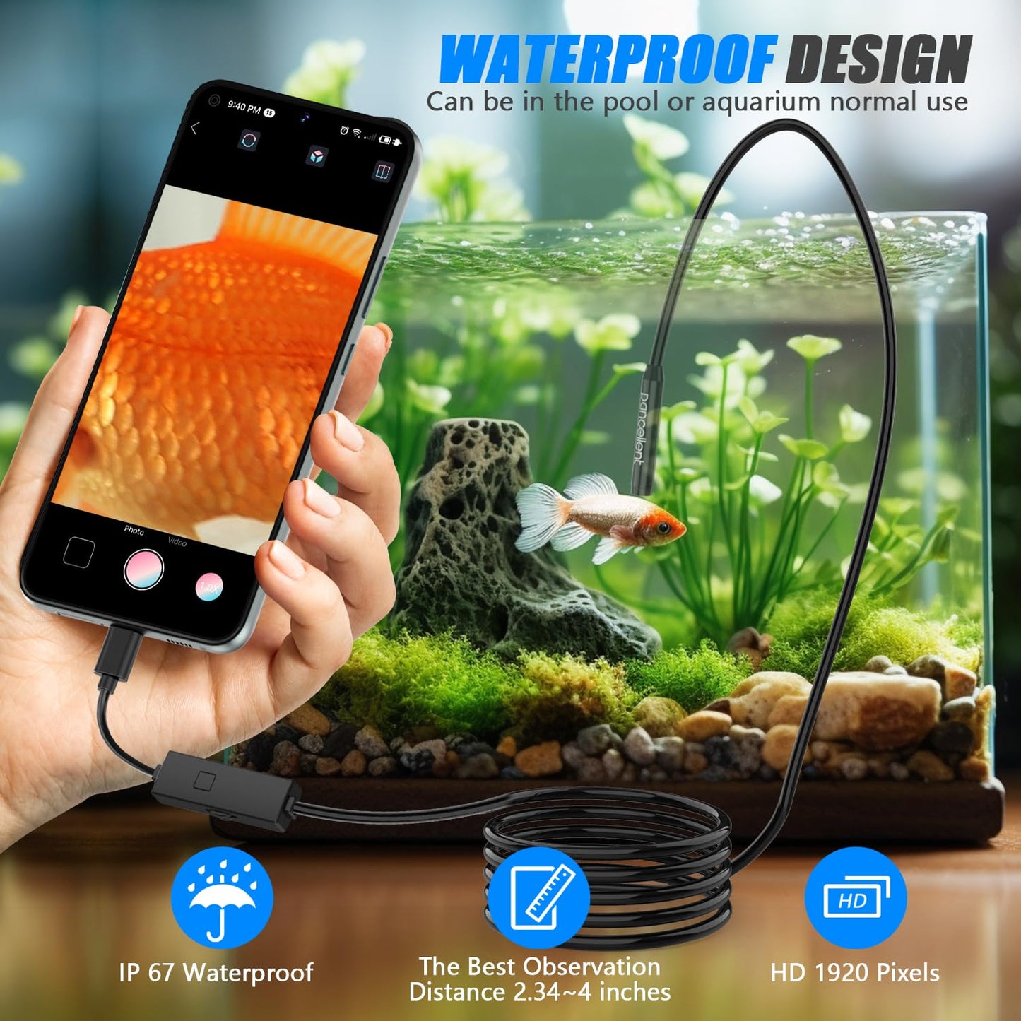 Pancellent Endoscope 1920P HD Snake Inspection Camera, Type C Endoscope, Scope Camera with 8 LED Lights for Android and iOS smartphones, iPhone, iPad, Samsung (5M)