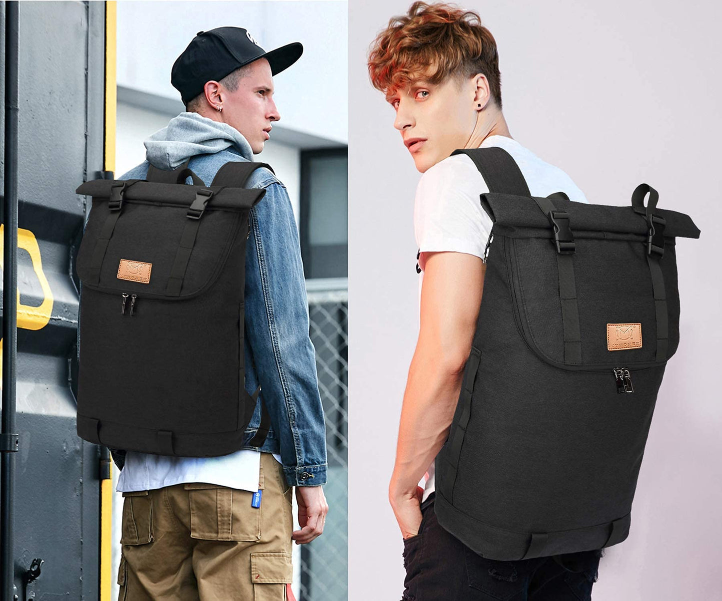 Myhozee Backpack Men Women Water-Resistant Laptop Backpack, Theft-Proof Roll Top Backpacks Daypacks, School Backpack Daypack Trekking Backpacks for Leisure Job Outdoor-Black