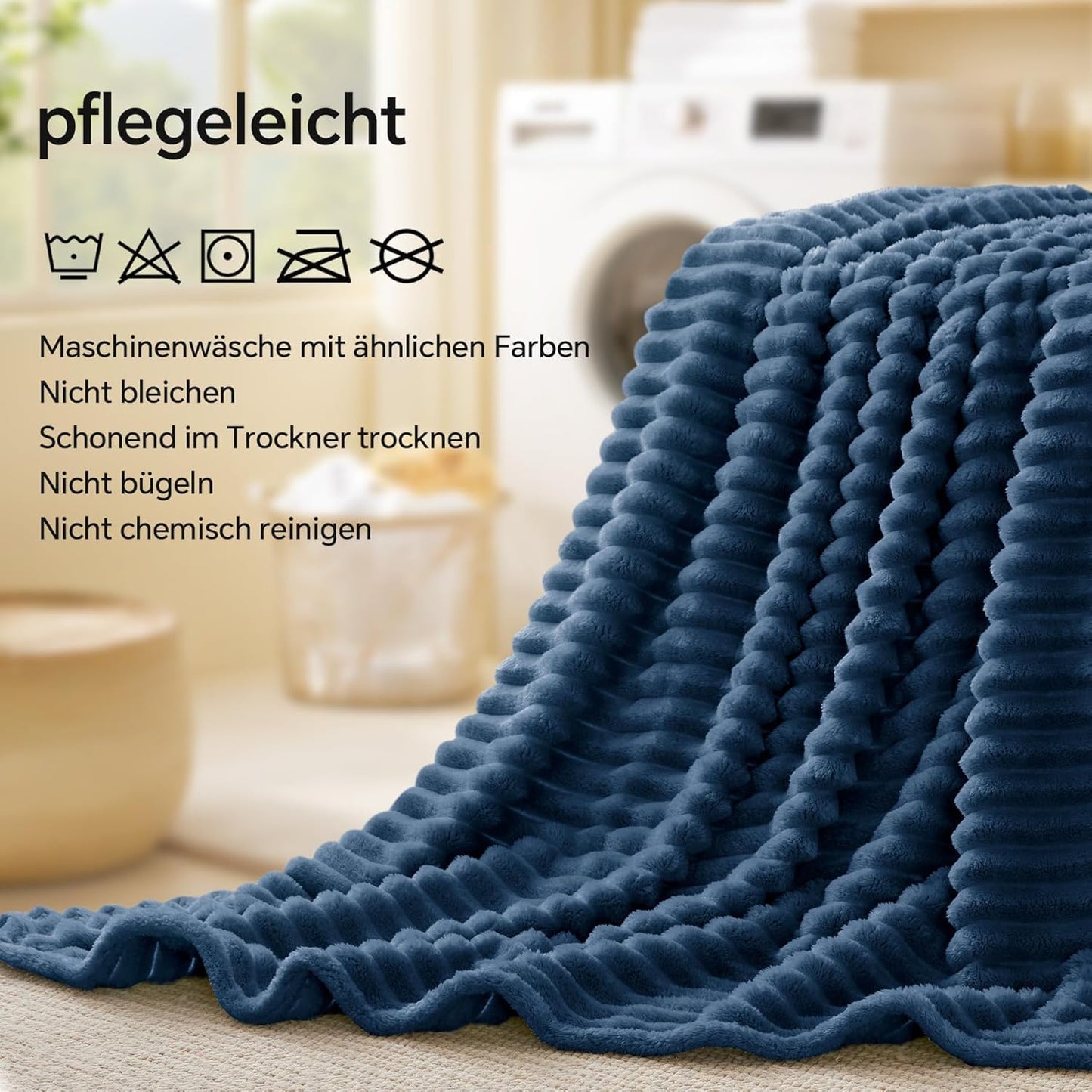 BEDELITE Cozy Blanket Plush Large - Soft Flannel Blankets Blue 220x240 for Bed, Decor Striped Cord Fleece Blanket Navy as Bedspread for Bedroom, XXL Blanket Wide Use