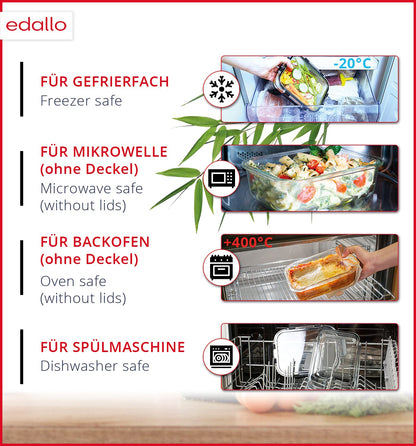 edallo NEW TRITAN - 3 large food storage containers with TRITAN lids & premium glass - airtight, leak-proof. Dishwasher, freezer, oven, microwave safe - storage container set - 3x 1040ml (1L)