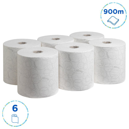 Kleenex Ultra Roll Hand Towels 6780, 2-ply white disposable hand towels, certified for food contact, with Airflex technology for greater absorbency, 6 rolls x 150m (total 900m)