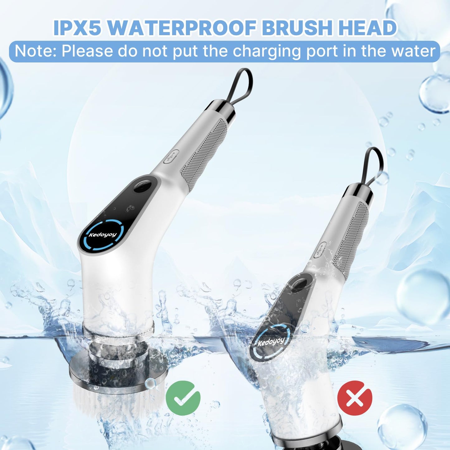 Electric cleaning brush, 8 in 1 with interchangeable brush heads, mop set, adjustable handle for bathroom, kitchen, car, and floors.