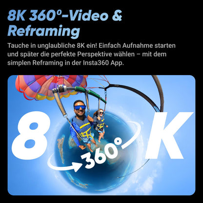 Insta360 X4 GPS Bundle - waterproof 8K 360° action cam, 4K wide angle videos, invisible selfie stick, detachable lens protector, 135 min battery life, AI editing, stabilization.