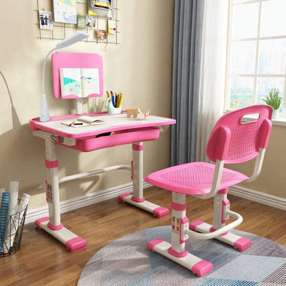 Yinleader Kids Desk Chair Set, Adjustable Multifunctional Desk and Chair, ergonomic Pink Student Desk with Lamp and Bookstand Best Desk (Pink)