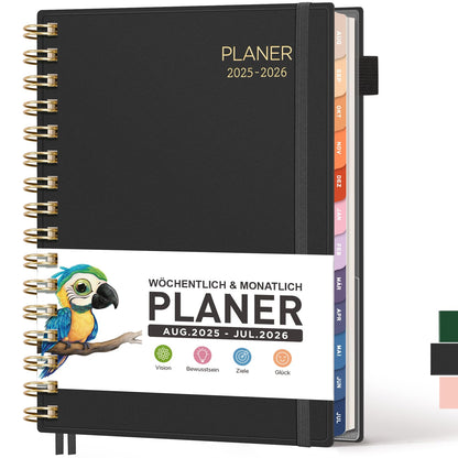 RETACY Calendar 2025 2026 - Weekly Planner Notebook A5, School Planner 25/26, Appointment Planner for School, August 2025-July 2026 planner, Study & Everyday Life (Black)