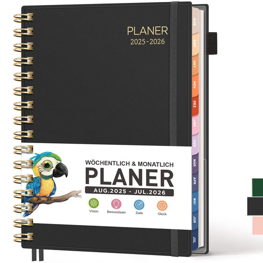 RETACY Calendar 2025 2026 - Weekly Planner Notebook A5, School Planner 25/26, Appointment Planner for School, August 2025-July 2026 planner, Study & Everyday Life (Black)