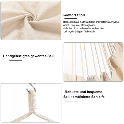Hanging chair for outdoor, hanging chair for indoor with 2 pillows, hanging chair without stand up to 150 kg, swing chair for adults, hanging seat for indoor, outdoor, bedroom, and garden.
