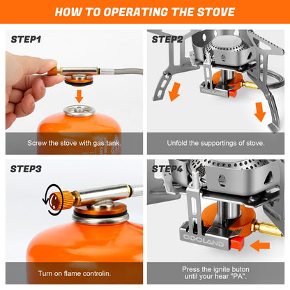 Odoland Camping Stove 3500W Gas Stove with Piezo Ignition, Windproof Gas Camping Stove for all Screw Cartridge Gas Burner, with Adapter Foldable Camping Stove Gray