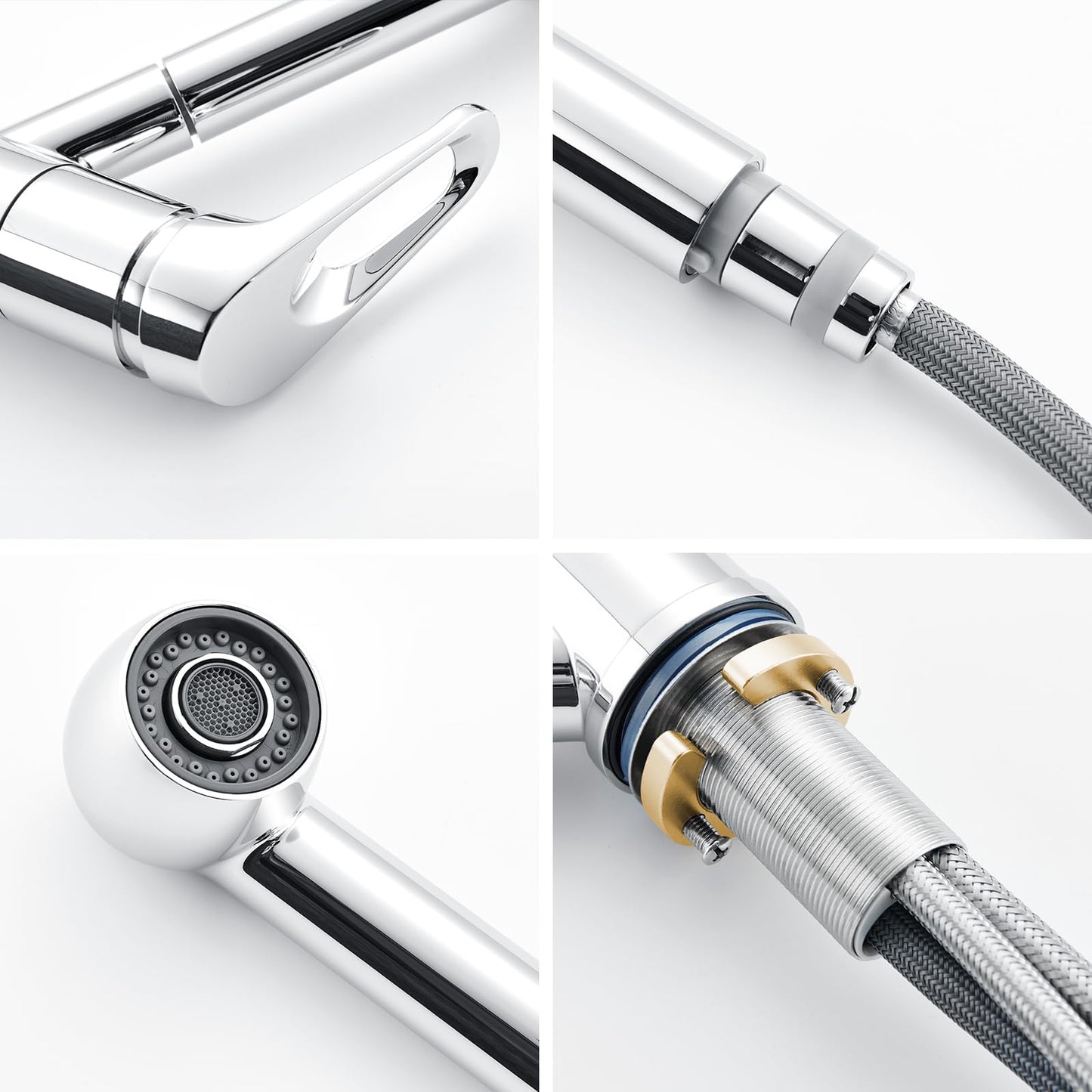 Auralum Single Lever Kitchen Faucet with 2 Spray Modes Dish Shower Tap Kitchen Pull-Out Sink Mixer Tap Faucet with 360° Swivel Chrome Single Handle Mixer Tap for Kitchen