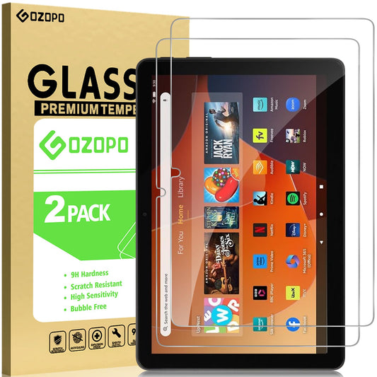 GOZOPO Screen Protector for Amazon Fire HD 10 (13th Gen., 2023) / Fire HD 10 Kids / 10 Kids Pro Tablet, Tempered Glass Screen Protector, 2 Pack