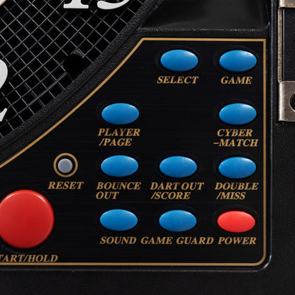 Dart machine Karella CB-90 in the cabinet, electronic dartboard with 38 games and 211 variations, exact tournament dimensions in 2-hole design, includes 12 soft darts.