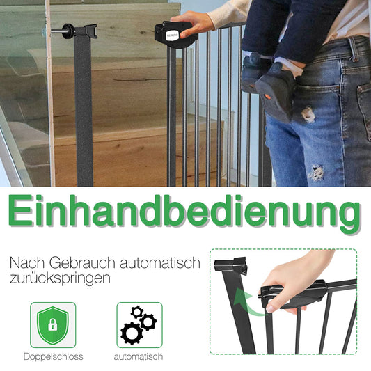 On door safety gate stair gate for children auto-close baby stair gate door gate, without drilling, 180° two-way opening (85-95 cm, Black)