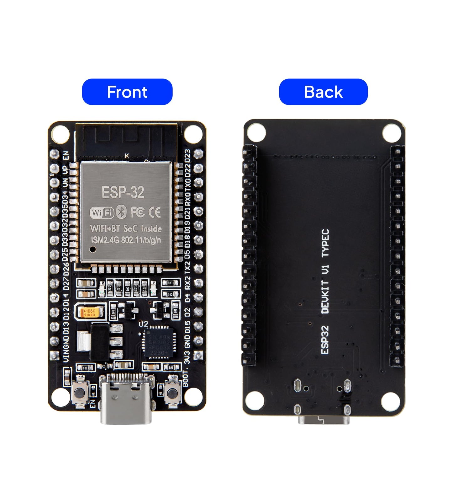ELEGOO ESP32 Development Board USB-C, 2.4GHz Dual Mode WiFi+Bluetooth Dual Core Microcontroller for Arduino IDE, Supports AP/STA/AP+STA, CP2102 Chip, 3 Pieces