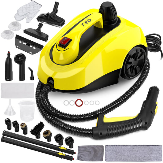 TVD Steam Cleaner, upholstery cleaning device, steam cleaner with 5m extra long power cord for floor steamers, oven, carpet, sofa, upholstery, bed bugs (deep yellow)