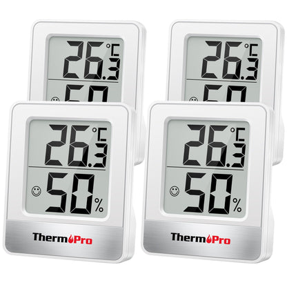 ThermoPro TP49W-4 Digital Mini Thermo-Hygrometer Thermometer Room Thermometer 4 in 1 Indoor Temperature and Humidity Monitor with Smiley Indicator