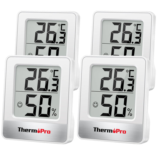 ThermoPro TP49W-4 Digital Mini Thermo-Hygrometer Thermometer Room Thermometer 4 in 1 Indoor Temperature and Humidity Monitor with Smiley Indicator