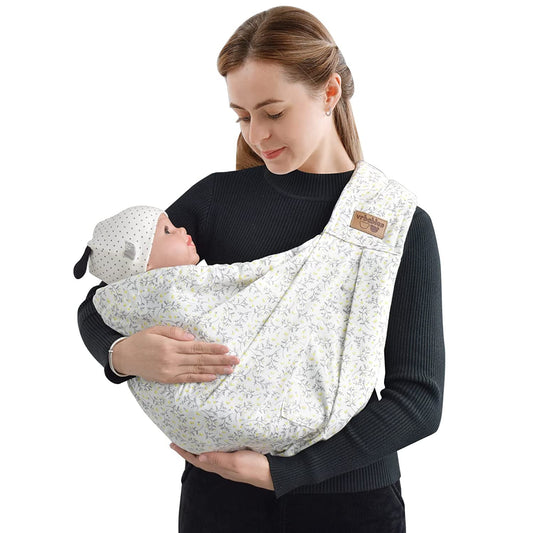 vrbabies Baby Carrier, Baby Sling Front Carrier from Newborn to Toddler, New upgrade adjustable baby carrier on one shoulder for babies 0-24 months up to 40 lbs (Small yellow flower)