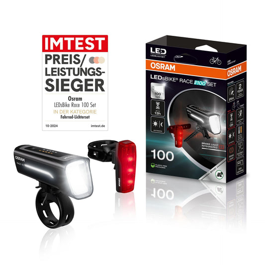 Osram LEDsBIKE® Race 100 Set - bike light set - including automatic brake light function.