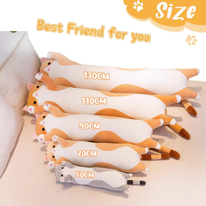 Bobomon Cat Plush Toy Stuffed Animal Cat Long Pillow Giant XXL Kawaii Large Plush Toy Plush Cat Cute Side Sleeper Pillow Cat Plushie (pink 130cm)