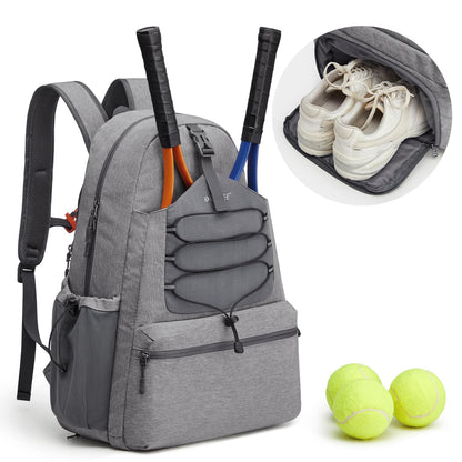 G4Free Tennis Bag, Tennis Backpack for men and women, large Pickleball bag, holds 4 rackets with shoe compartment, grey, L, Casual daypack