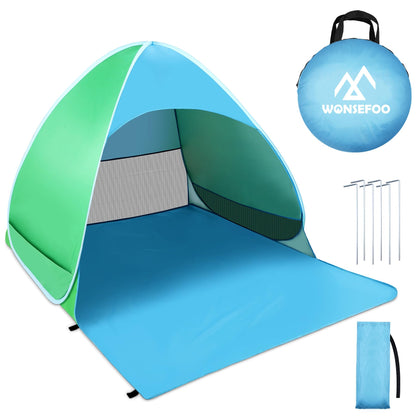 WONSEFOO Beach Tent UV Protection 50+ | 2-3 Person Beach Shelter | Pop-up Waterproof Portable Instant Tent | Beach Canopy for Family Camping Garden Beach