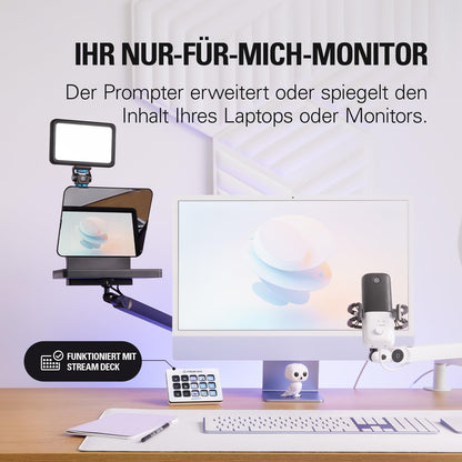 Elgato Prompter - Teleprompter with built-in screen for YouTube, Twitch, Zoom, Teams, and more, supports DSLR/Webcam/Smartphone, Drag&Drop monitor display, works with Mac/PC & Stream Deck.