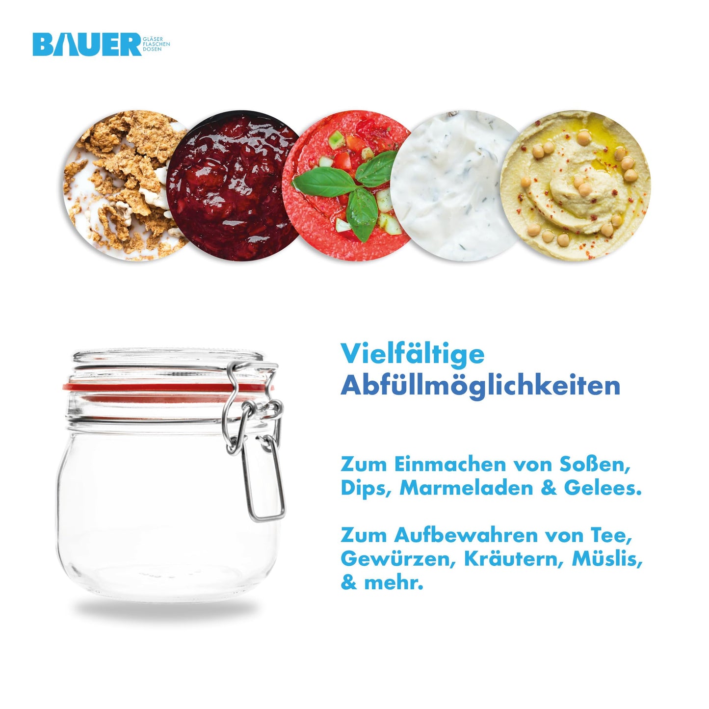 Bottle maker - 6-piece set of 634ml wire bail jars, suitable for canning and fermenting, for storage, filling, wire bail jars including labels - Made in Germany