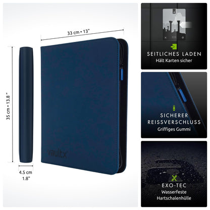 Vault X 12 XL Pocket Trading Card Binder with Zipper, 624 Cards, Premium Exo-Tec Album Material, 26 Side-Loading Pages, Collectible Folder for Trading Card Games, Sports Cards, TCG (Blue)