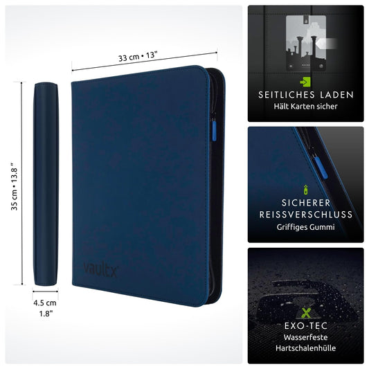 Vault X 12 XL Pocket Trading Card Binder with Zipper, 624 Cards, Premium Exo-Tec Album Material, 26 Side-Loading Pages, Collectible Folder for Trading Card Games, Sports Cards, TCG (Blue)