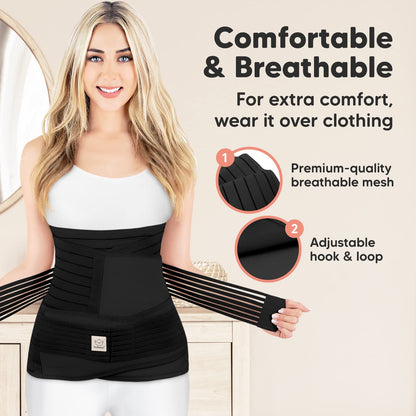 KeaBabies Revive 3 in 1 Postpartum Belt for Women - Belly Wrap After Birth C-Section, Recovery Belt After Birth, Belly Band After Birth, Pregnancy Belly Wrap (Midnight Black, M/L)