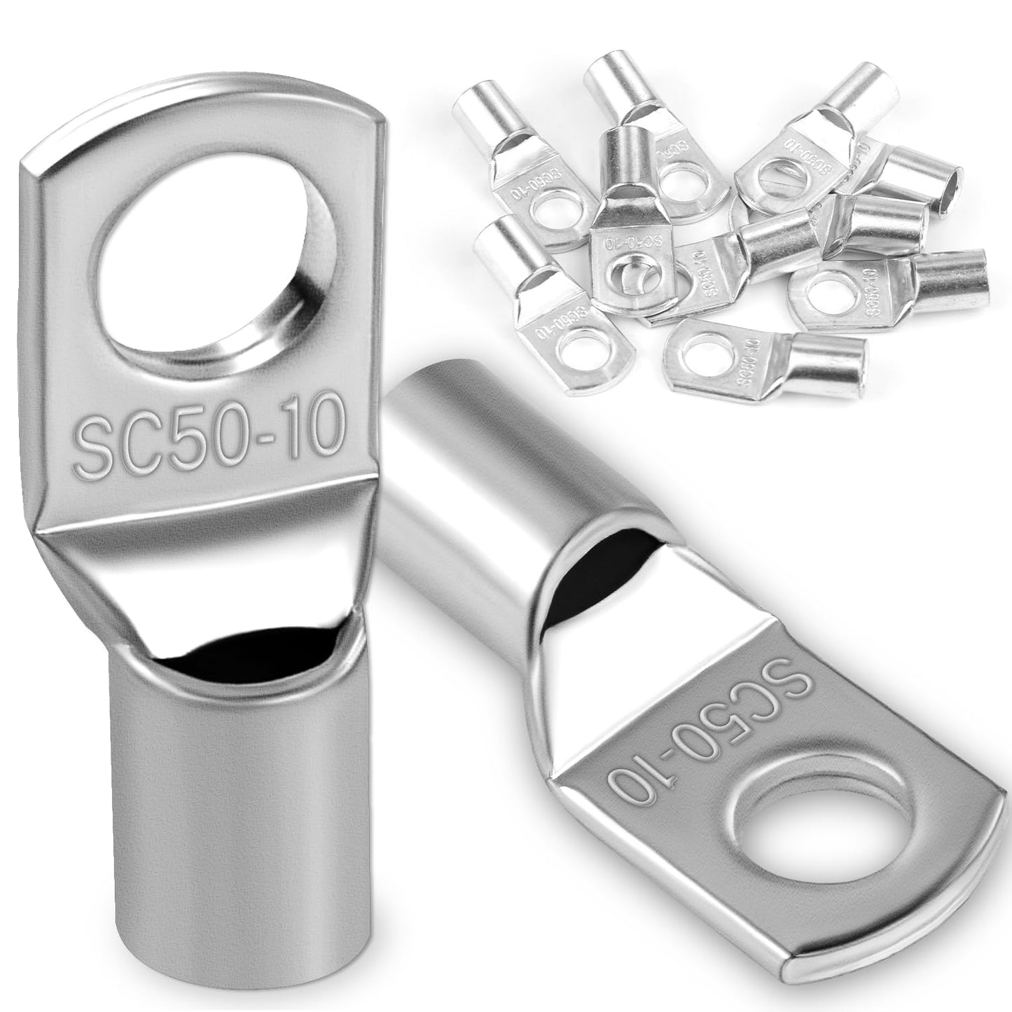 10 pieces Cable Lug 50mm² Tubular Cable Lug M10 Ring Cable Lug Thickened Copper Non-insulated SC Cable Lugs
