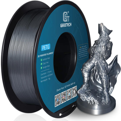 GEEETECH PETG Filament 1.75 mm 1kg Spool for 3D printers, Silver