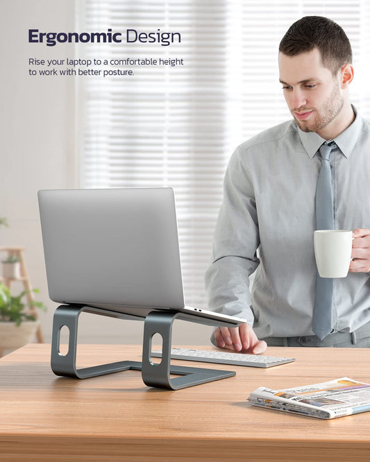 Nulaxy Aluminum Laptop Stand, Ergonomic Detachable Laptop Holder for Desk with Ventilation, Notebook Stand Compatible with MacBook, Dell, HP, Samsung, Lenovo, 10-16 Inch Laptops, Gray