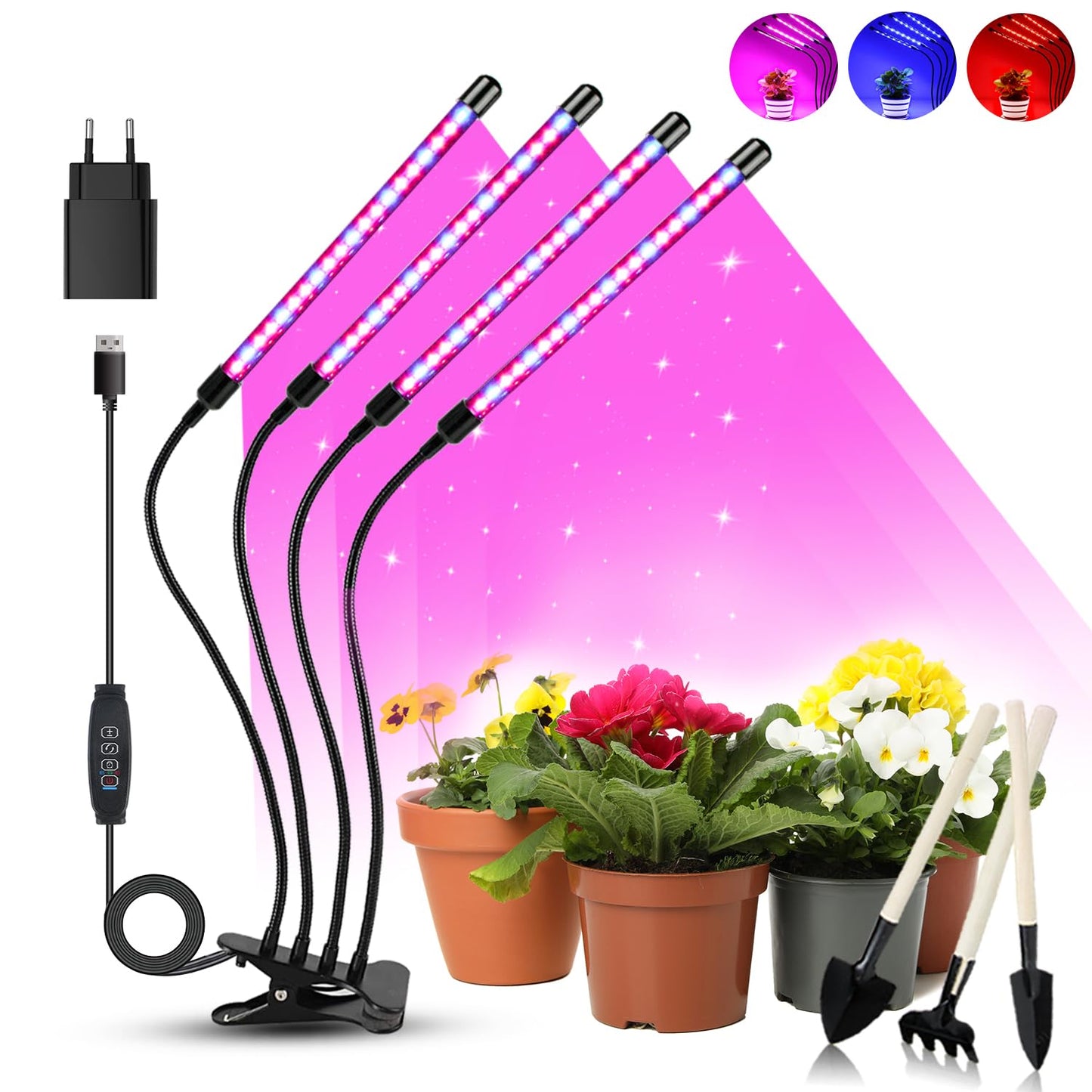 Niello Plant Lamp LED, Plant Light 80 LEDs Growth Lamp Growing light Full Spectrum with 10 Levels, 3 Modes, 4 Heads Growth Lamp with Timer for Gardening