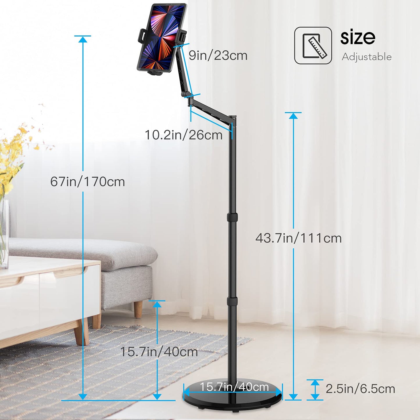 Smatree iPad Stand Adjustable - 360 Degree Rotating Floor Stand for 8.3 inch Mini 6 and 4.7-12.9 inch iPhone, Tablet - Height Adjustable, Stable and Flexible