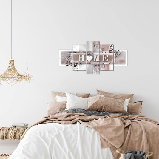 Runa Art wall images home heart 5 part image on non-woven canvas decoration living room with quote grey pink 504552b