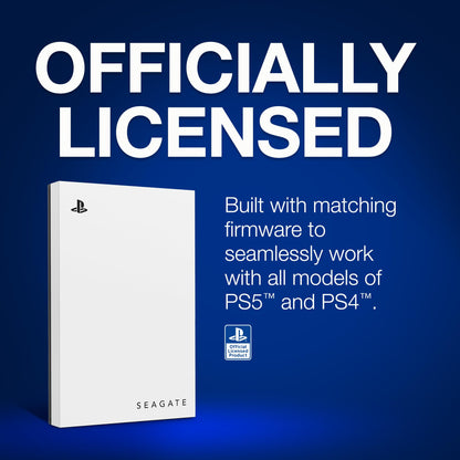 Seagate Game Drive PS4/PS5 2TB, portable external hard drive, 2.5 inch, USB 3.0, white, blue LED, includes 2 weeks of Playstation+ (STLV2000202)