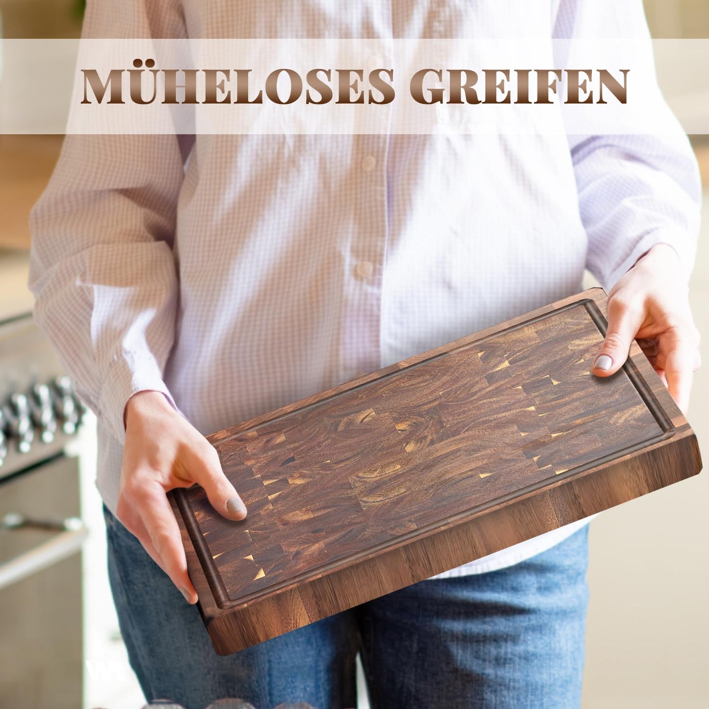 COCOBOSS Cutting Board Wood Large 42x30x2.5cm, Wooden Cutting Board, Kitchen Board, made of Acacia Wood PREMIUM for Kitchen, Kitchen Wood Board, Non-slip Feet XXL