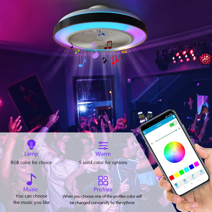 LED RGB ceiling light with fan Silent ceiling fan with lighting and remote control Dimmable Bluetooth speaker music fan lamp Modern ceiling lamp for bedroom living room fan 🙂