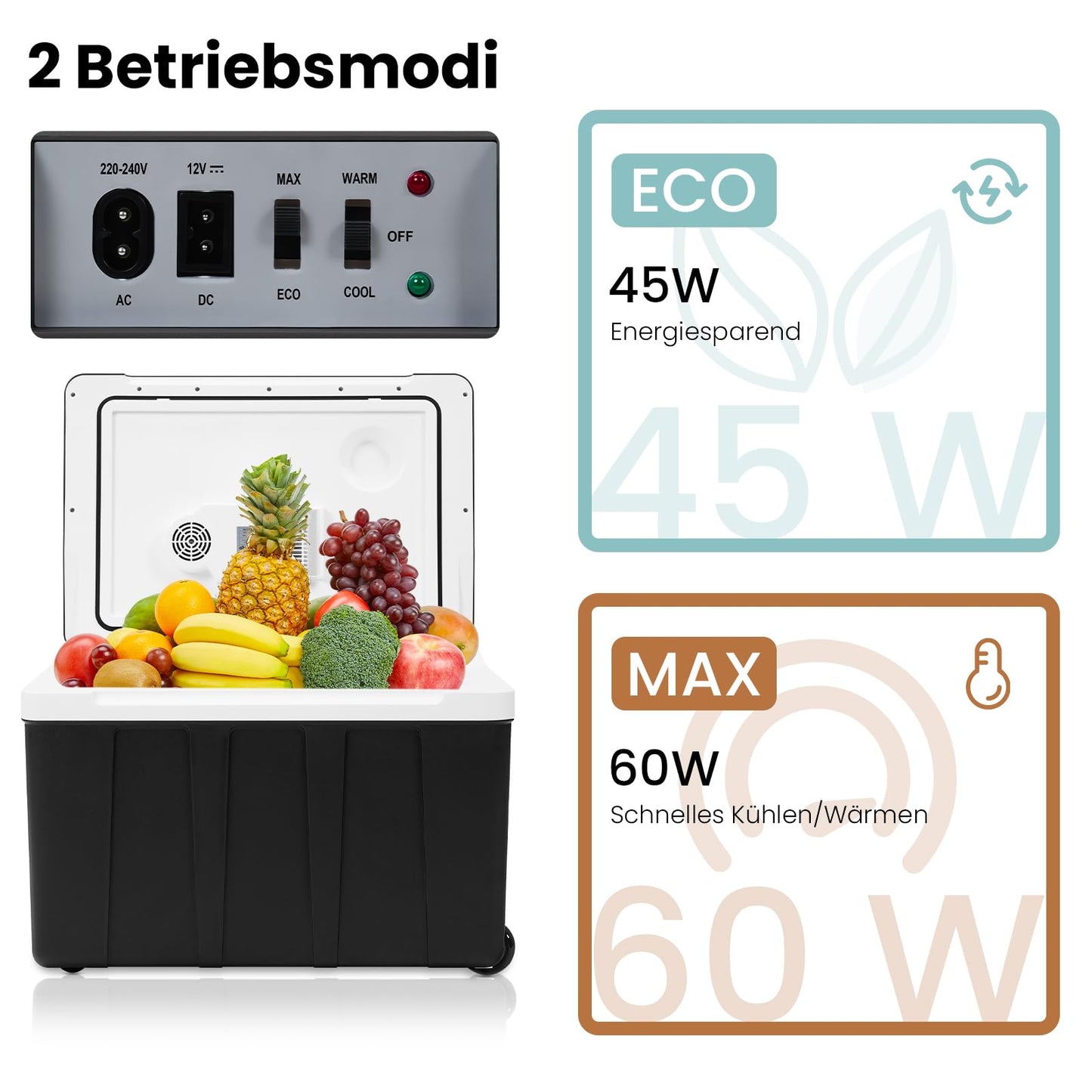WOLTU Cooler Box Car 50L Electric 12v 230v, for Cooling and Heating, Camping Cooler Box for Car and Socket, Thermo Box Refrigerator Large for Beach, Picnic, Summer Saver, Black