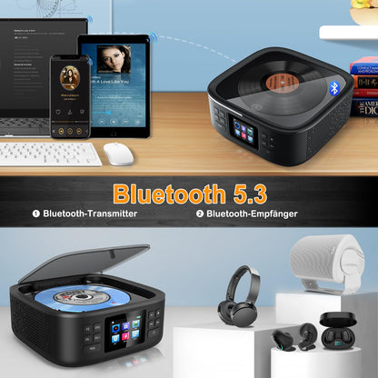 Portable CD player, CCHKFEI Boombox Portable CD player Bluetooth & FM radio with dual stereo speakers support USB/AUX headphone jack Discman Rechargeable CD player Portable.